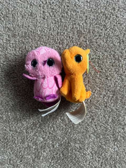 Two cute mini Ty: Owl and Elephant