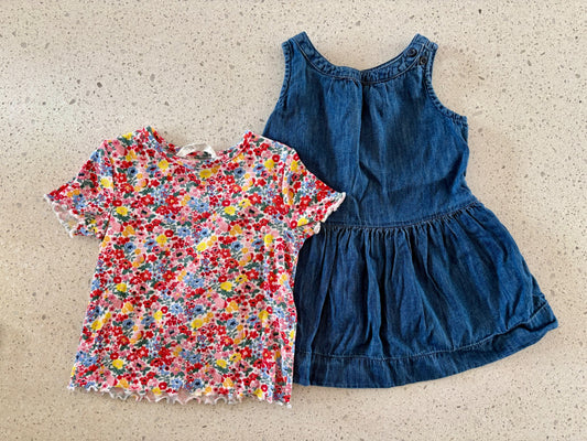 Denim Dress & Floral Shirt Bundle (Gap& H&M) , Kids 24 Month (18-24M)