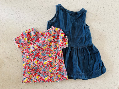 Denim Dress & Floral Shirt Bundle (Gap& H&M) , Kids 24 Month (18-24M)