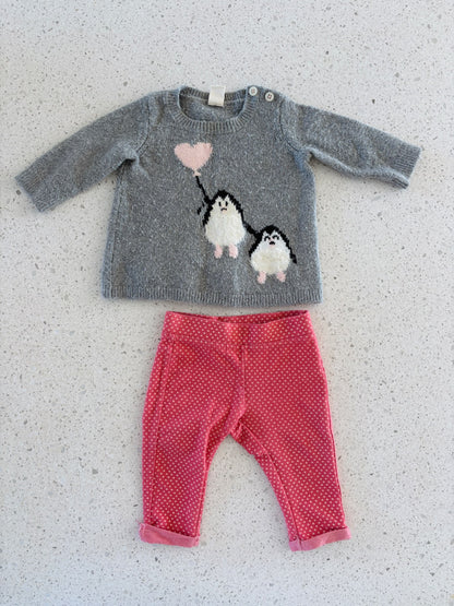 Penguin Sweater & Pants 3-6 month , Kids 6 Month (3-6M)