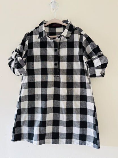 Black & White Plaid Dress , Kids 6/6X