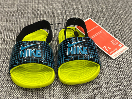 Nike Kawa Slide, Black/Aquamarine-Cyber-Black, size 7c, NWT, MSRP $30, Shoes 7 (Walkers:12-24 mth)