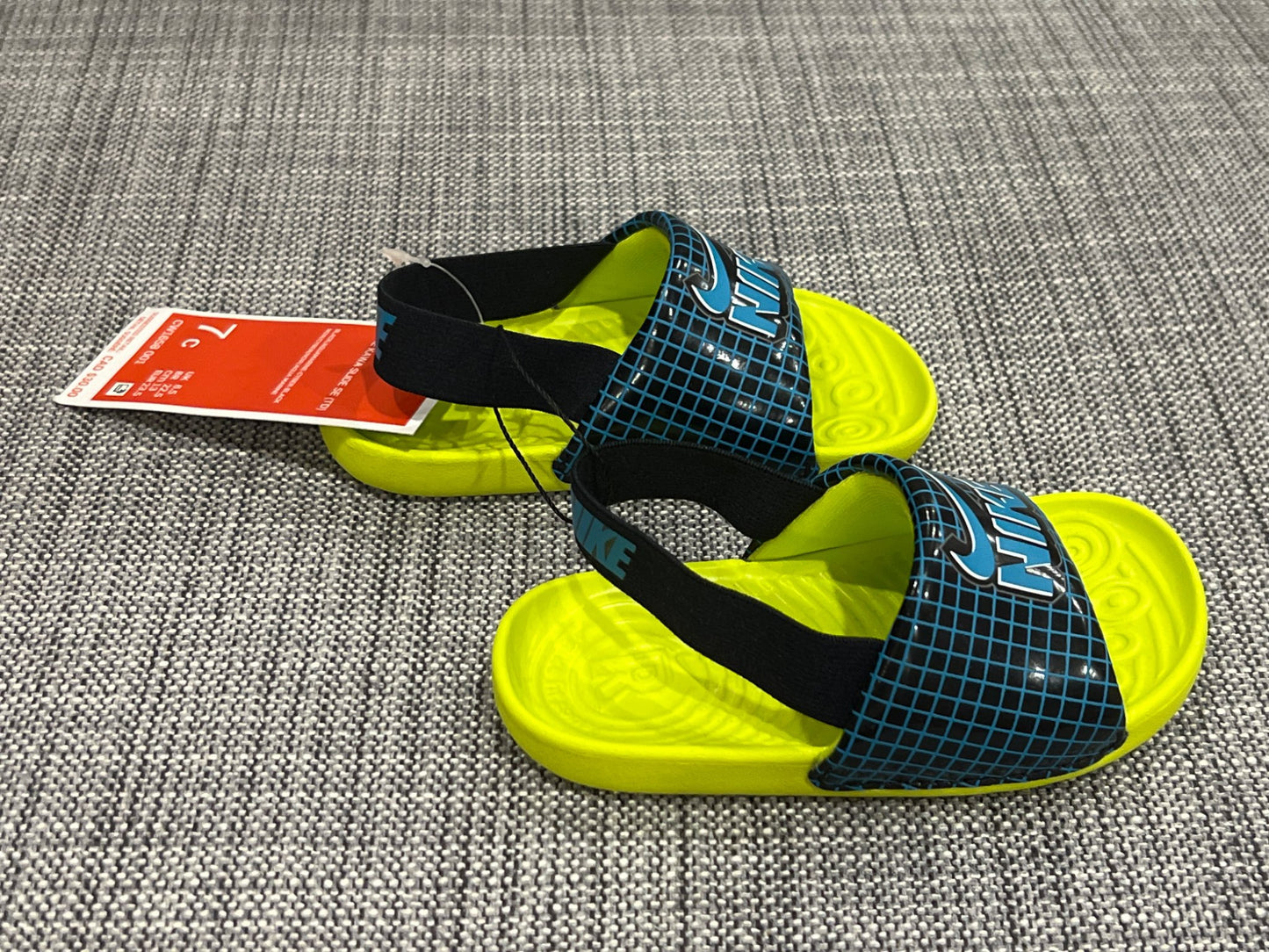 Nike Kawa Slide, Black/Aquamarine-Cyber-Black, size 7c, NWT, MSRP $30, Shoes 7 (Walkers:12-24 mth)