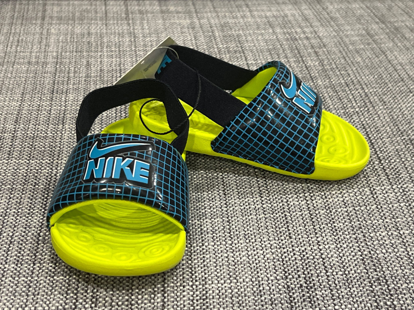 Nike Kawa Slide, Black/Aquamarine-Cyber-Black, size 7c, NWT, MSRP $30, Shoes 7 (Walkers:12-24 mth)
