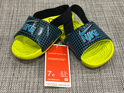 Nike Kawa Slide, Black/Aquamarine-Cyber-Black, size 7c, NWT, MSRP $30, Shoes 7 (Walkers:12-24 mth)