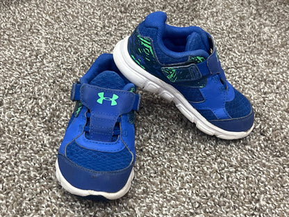 Boys, Blue/Green UA Running Shoes, Sneakers, size 7T, VGUC, Shoes 7 (Walkers:12-24 mth)