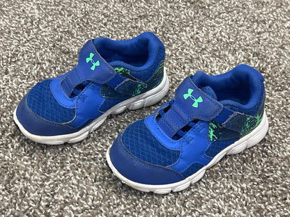 Boys, Blue/Green UA Running Shoes, Sneakers, size 7T, VGUC, Shoes 7 (Walkers:12-24 mth)