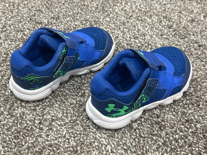 Boys, Blue/Green UA Running Shoes, Sneakers, size 7T, VGUC, Shoes 7 (Walkers:12-24 mth)