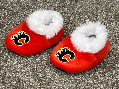 Baby Calgary Flames Slippers with black grip dot soft soles, approx. size 2, EUC, Shoes 2 (Baby: 0-12 mth)
