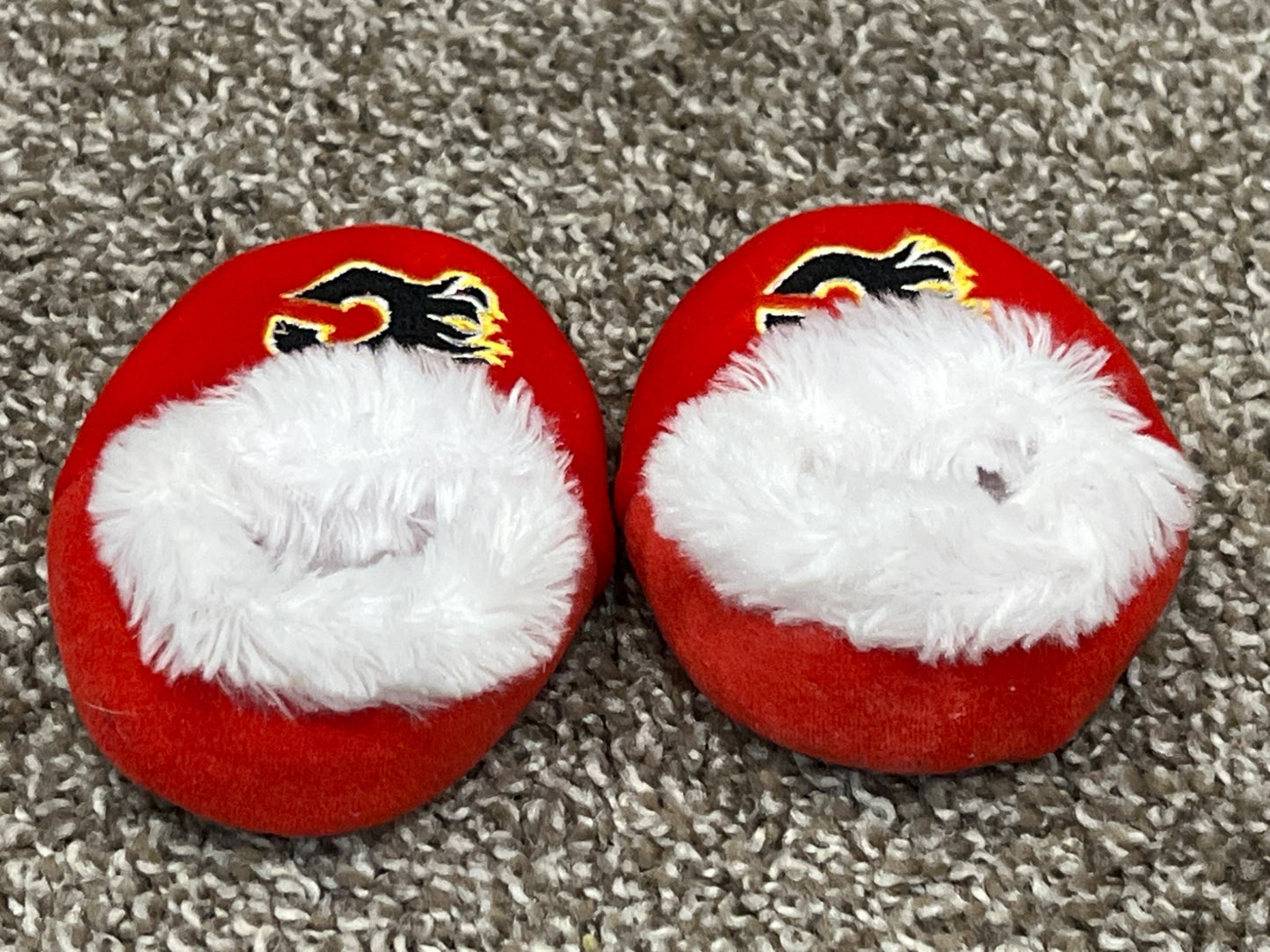 Baby Calgary Flames Slippers with black grip dot soft soles, approx. size 2, EUC, Shoes 2 (Baby: 0-12 mth)