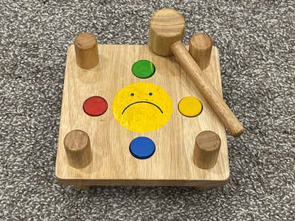 Wooden Hammer Peg Board with 4 Coloured Pegs and Mallet, VGUC, MSRP: $28.99