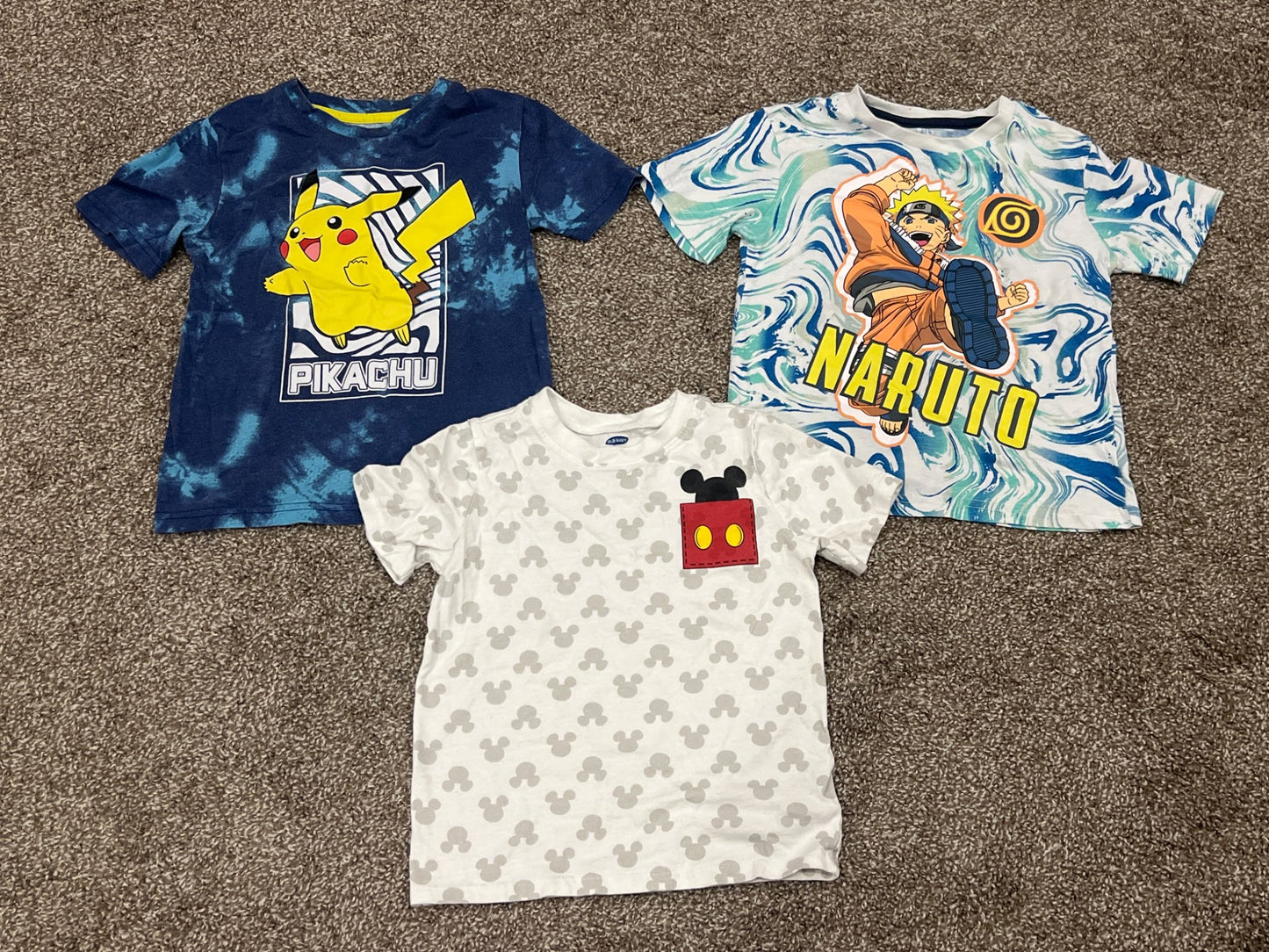 Bundle of 3 T-shirts, Pokémon, Naruto and Mickey Mouse, size 4/5, VGUC, Kids 4/4T