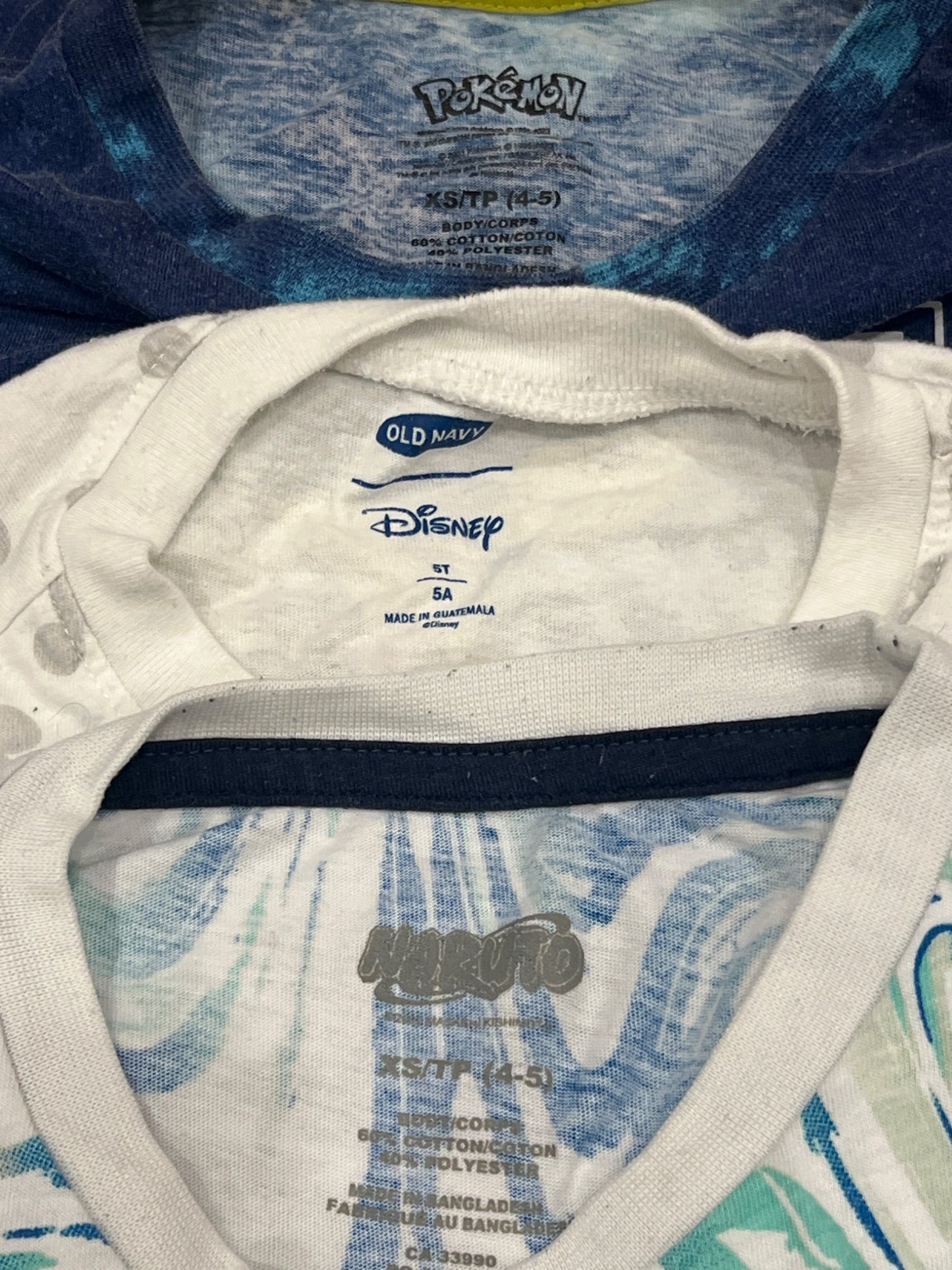 Bundle of 3 T-shirts, Pokémon, Naruto and Mickey Mouse, size 4/5, VGUC, Kids 4/4T
