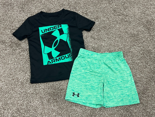 Boys Under Armour Black/Green Short Set, size 4, VGUC, Kids 4/4T