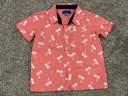 Boys, Salmon Red Tropical Button-up Shirt, size 4, VGUC, Kids 4/4T