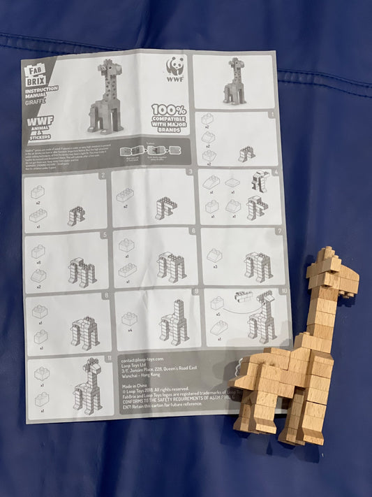 WWF Giraffe Fab Brix, Wooden Lego-type blocks, VGUC