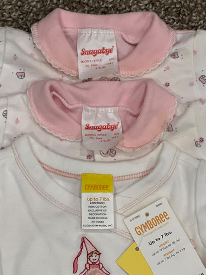 Bundle of Three - 2 Snugabye Preemie Sleepers (3-5lbs) VGUC and NWT Gymboree L/S Princess Onesie size Up to 7lbs, Kids Newborn
