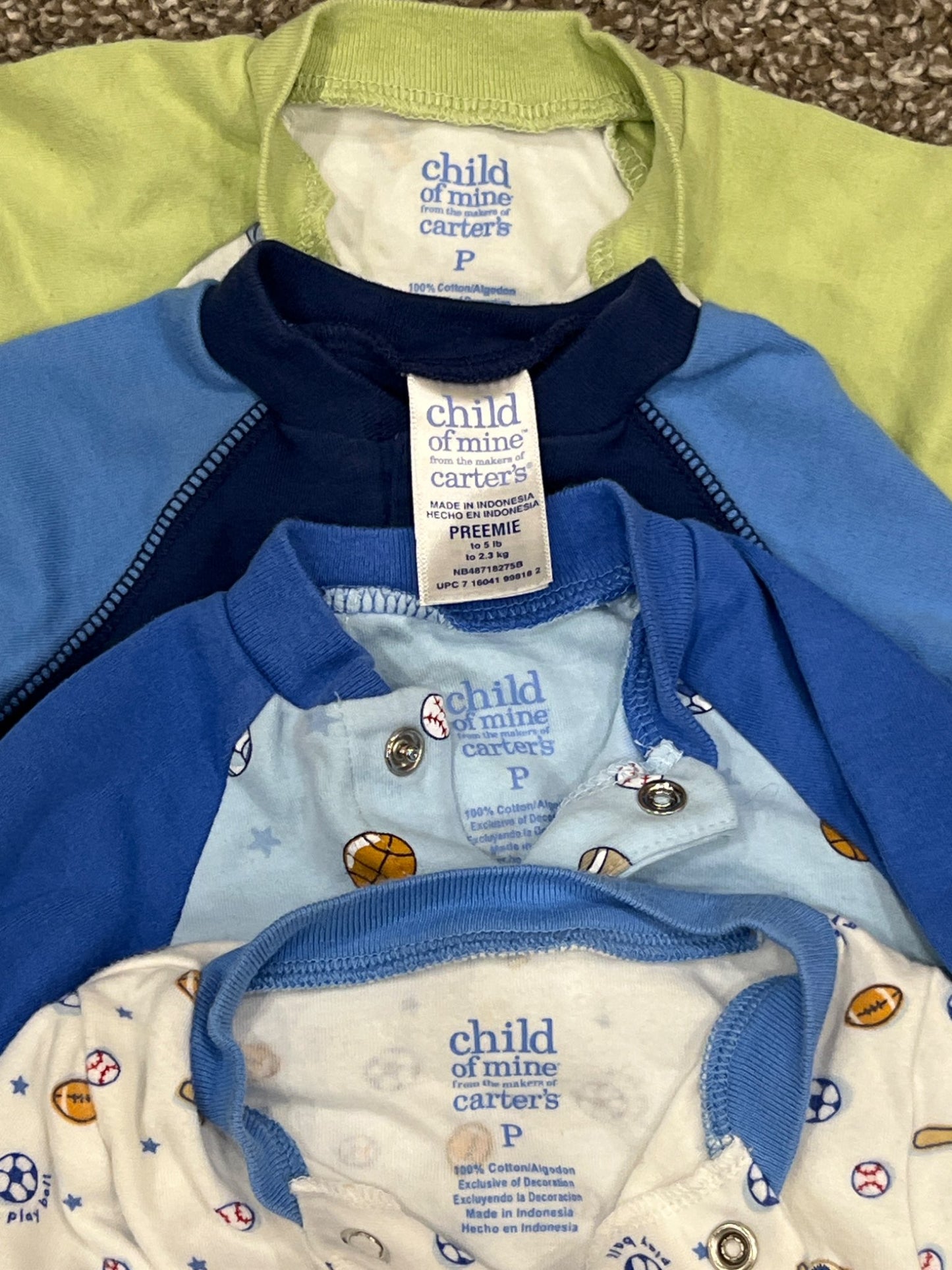 Bundle of 4 Footless sleepers, Preemie size (up to 5 lbs), VGUC, Kids Newborn