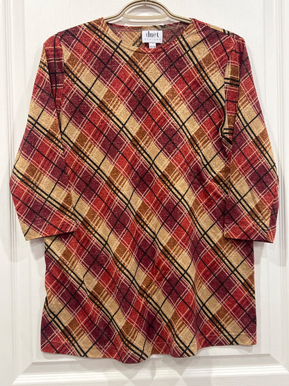 Duet Designs, Shimmery, red/tan/brown top with 3/4 length sleeves, size X-Small, VGUC , Maternity XS (0-2)