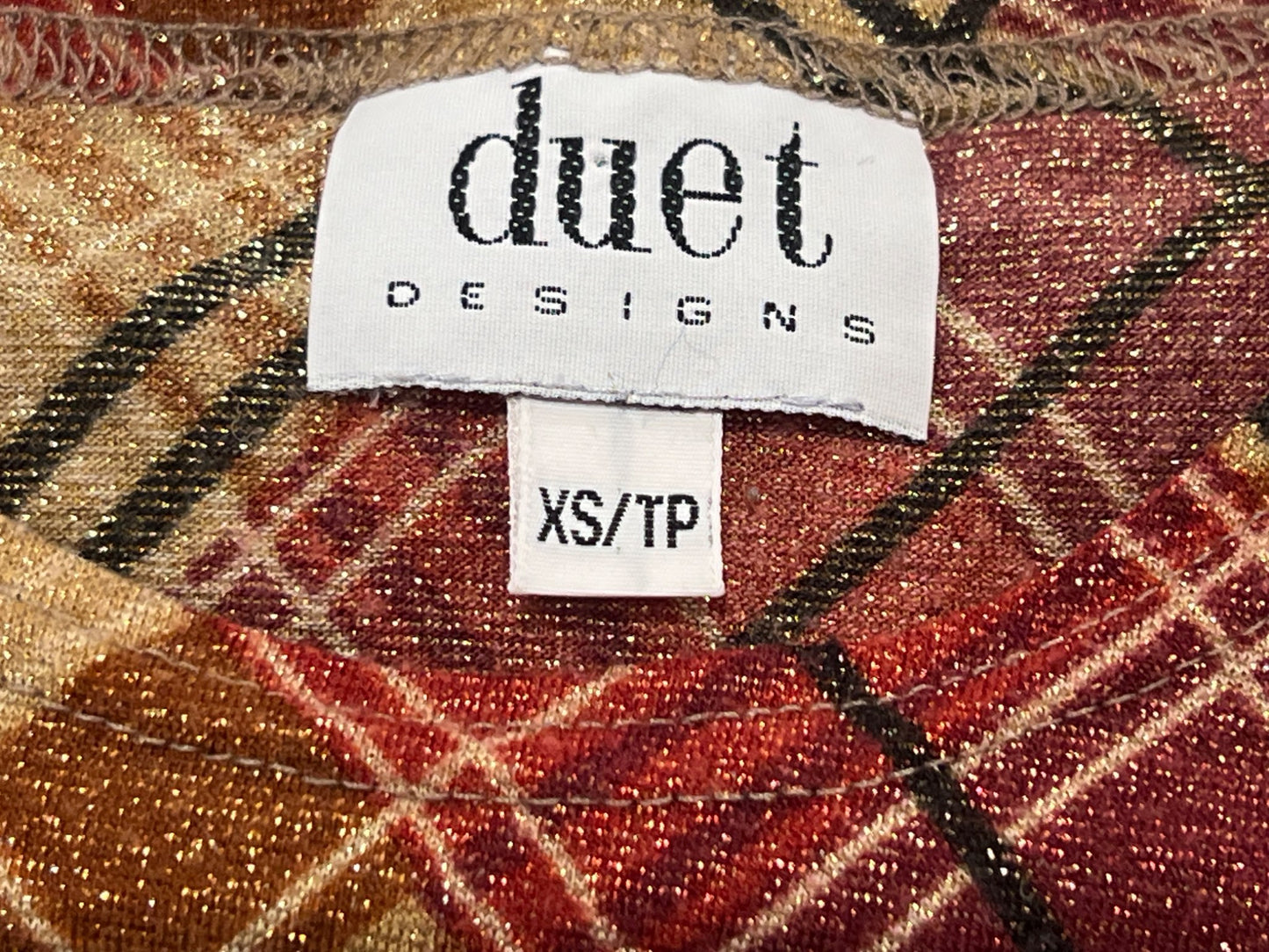 Duet Designs, Shimmery, red/tan/brown top with 3/4 length sleeves, size X-Small, VGUC , Maternity XS (0-2)