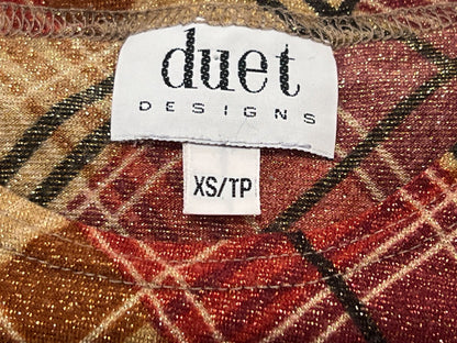Duet Designs, Shimmery, red/tan/brown top with 3/4 length sleeves, size X-Small, VGUC , Maternity XS (0-2)