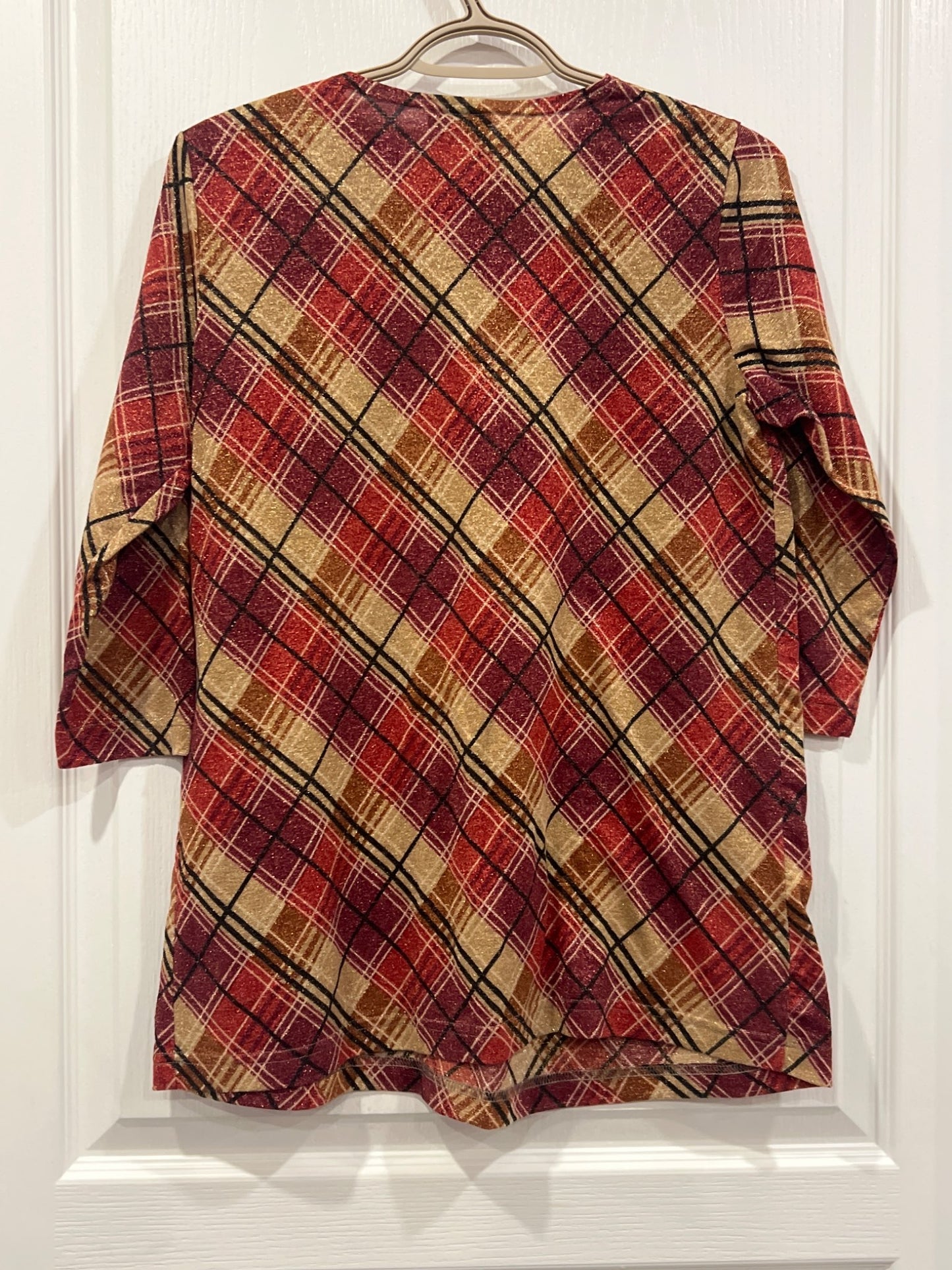 Duet Designs, Shimmery, red/tan/brown top with 3/4 length sleeves, size X-Small, VGUC , Maternity XS (0-2)