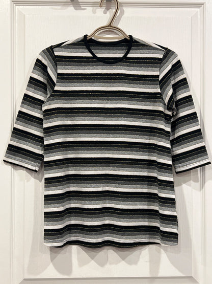 Maternity, Striped Top, black/grey/white/gold, 3/4 sleeve, VGUC, X-Small, Maternity XS (0-2)