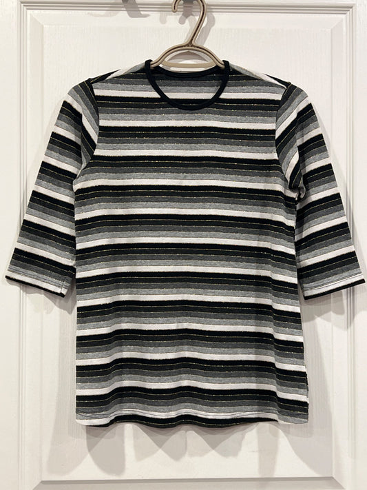 Maternity, Striped Top, black/grey/white/gold, 3/4 sleeve, VGUC, X-Small, Maternity XS (0-2)