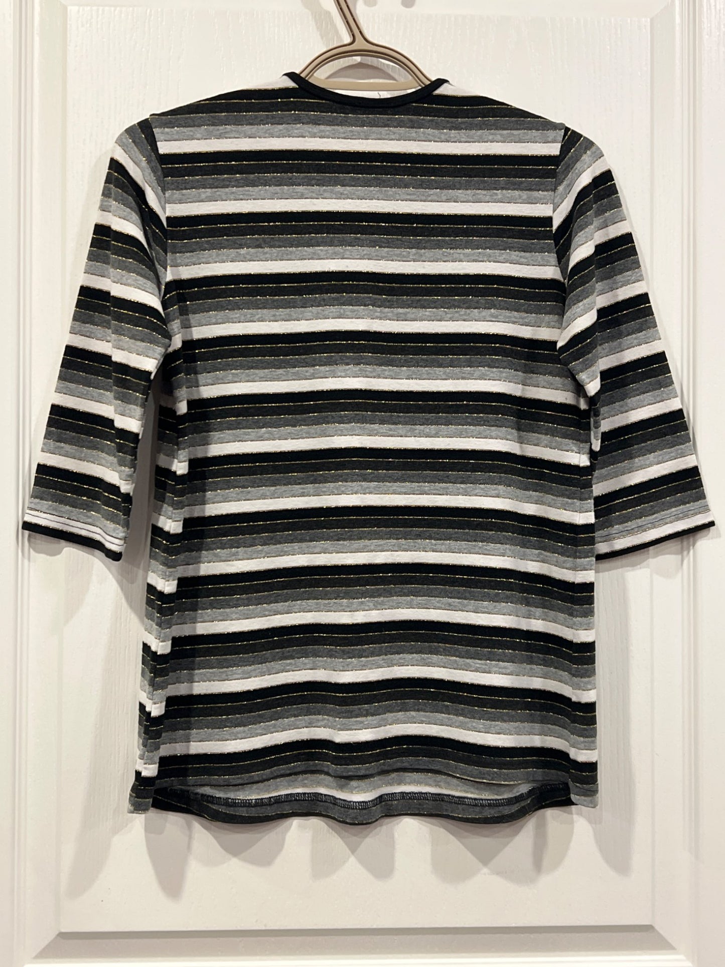 Maternity, Striped Top, black/grey/white/gold, 3/4 sleeve, VGUC, X-Small, Maternity XS (0-2)