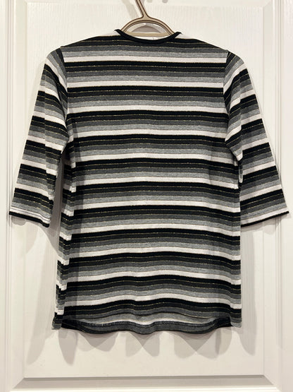 Maternity, Striped Top, black/grey/white/gold, 3/4 sleeve, VGUC, X-Small, Maternity XS (0-2)