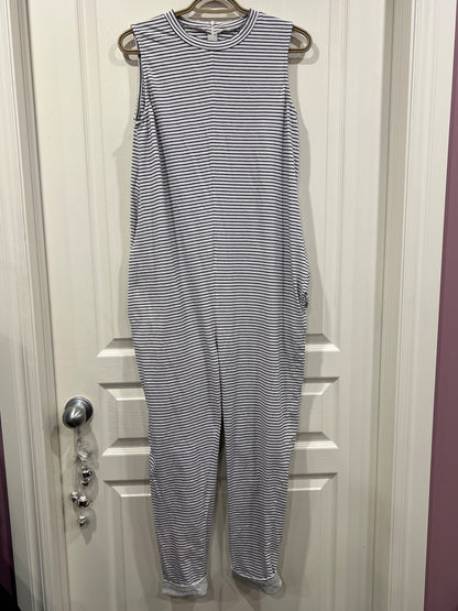 Legoe Maternity brand, Pre- and Post-Partum sleeveless Jumpsuit/Romper, white with black stripes, Approx. size Small, VGUC , Maternity S (4-6)