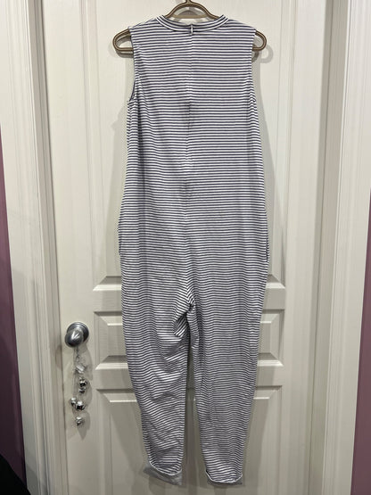 Legoe Maternity brand, Pre- and Post-Partum sleeveless Jumpsuit/Romper, white with black stripes, Approx. size Small, VGUC , Maternity S (4-6)