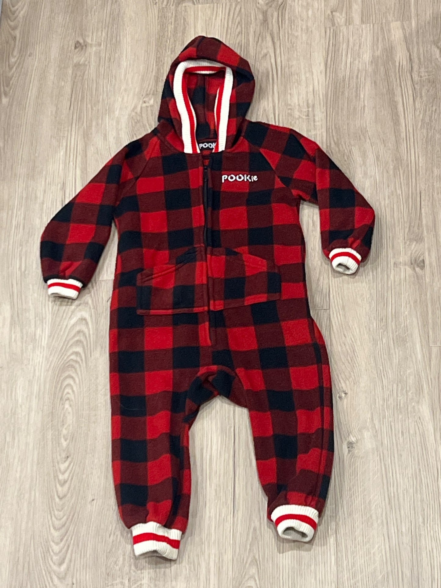Kids Pookie, Buffalo Plaid Onesie Fleece Pajamas, size S (approx. 3-4), VGUC, Kids 3T