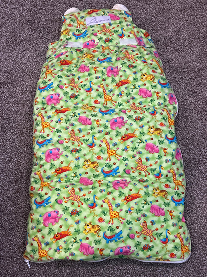 Kangapouch Down Sleep Sack, Green Animal Print, 36" length, size Small Tall, VGUC, Current MSRP ~$243. Made in Canada., 12-18 Months (Large)