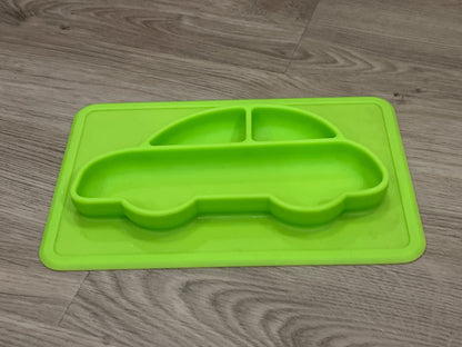 Feeding mat, green car, sticks to table, VGUC