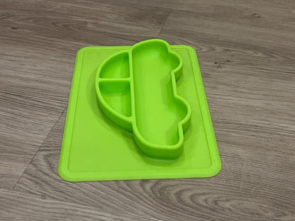 Feeding mat, green car, sticks to table, VGUC