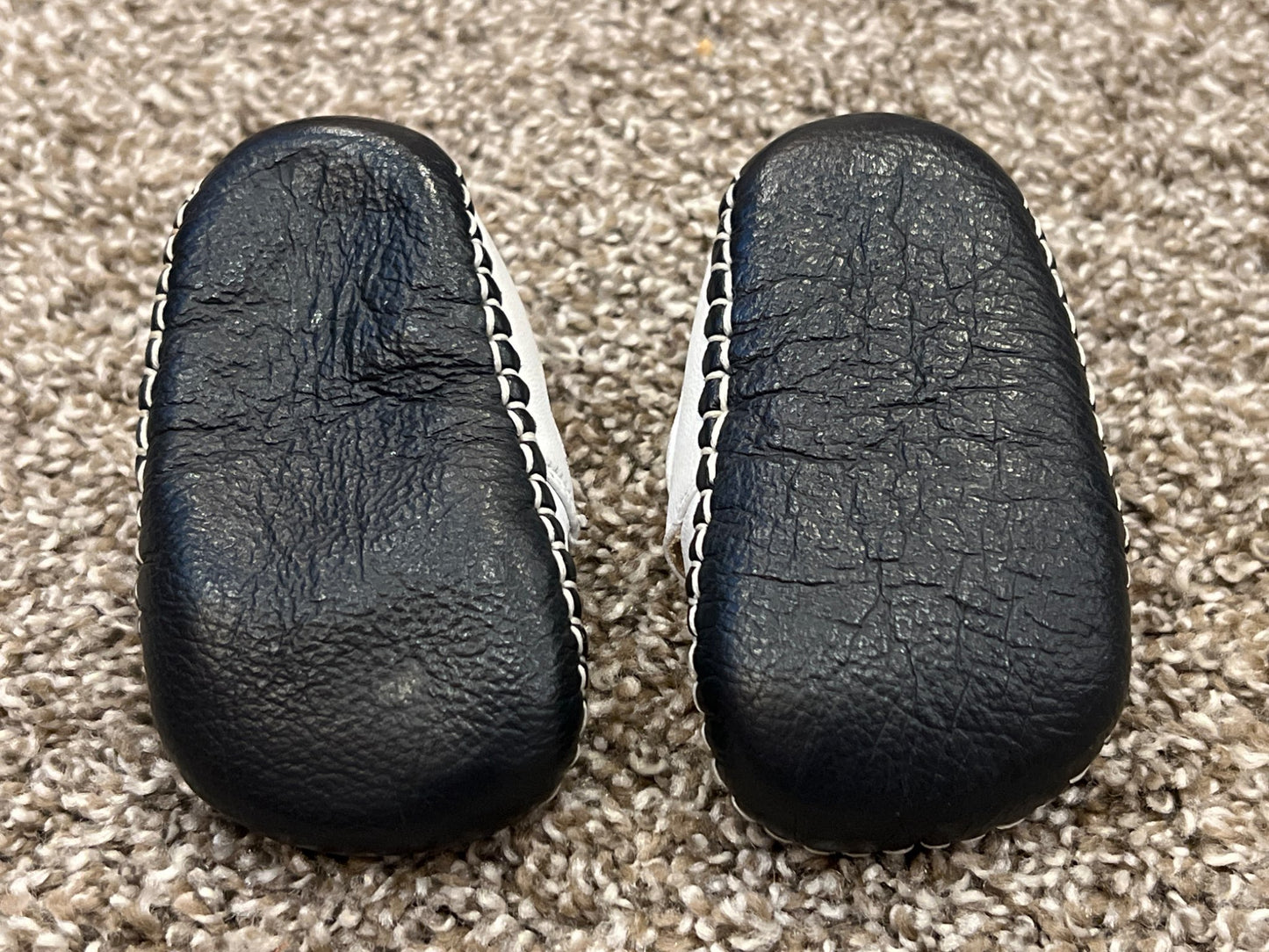 HB Baby brand, White velcro with black leather soft-sole crib shoes, roughly size 3, VGUC, Shoes 3 (Baby: 0-12 mth)