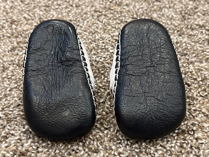 HB Baby brand, White velcro with black leather soft-sole crib shoes, roughly size 3, VGUC, Shoes 3 (Baby: 0-12 mth)
