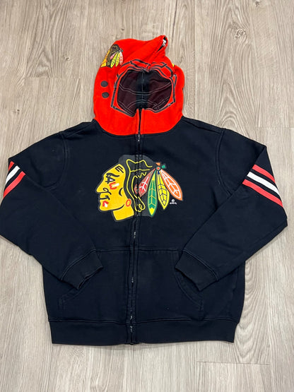 NHL Chicago Blackhawks Full Face 'Helmet' Zip-Up Hoodie, size Large (14/16), Fits small, VGUC, Kids 12