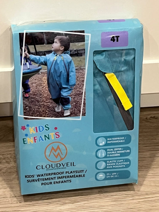 Cloudveil Kids' Waterproof playsuit, Rainsuit, size 4T, New in Box, MSRP $24.99, Kids 4/4T