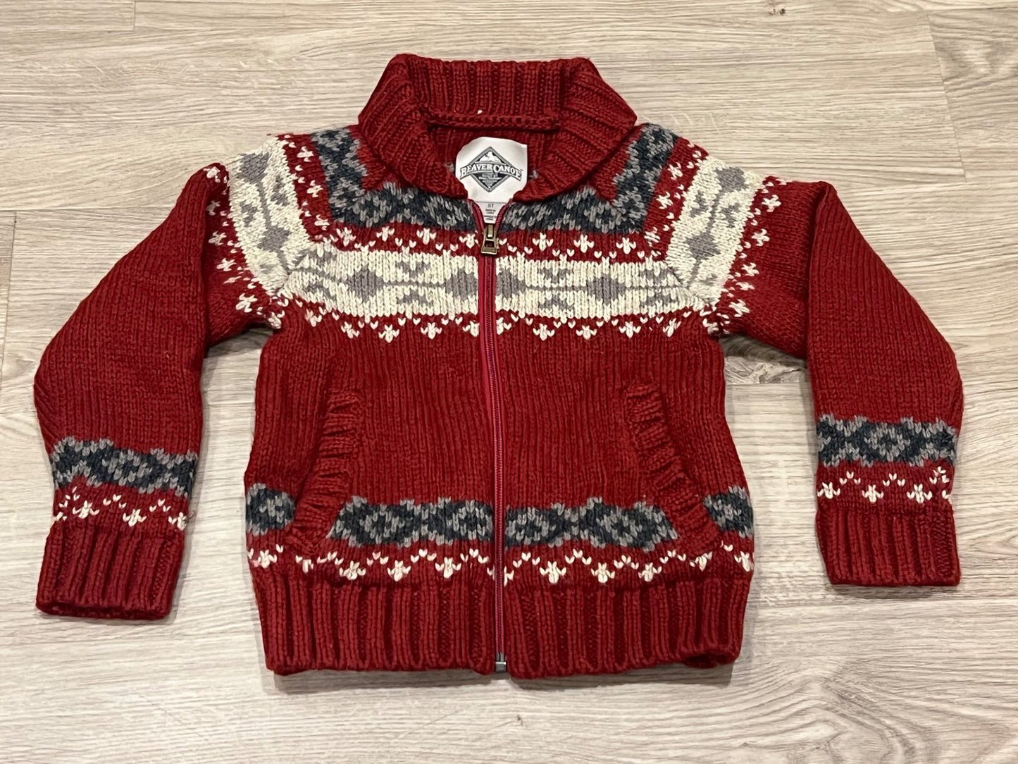 Beaver Canoe Zip Up Knit Sweater Cardigan, size 5T, EUC , Kids 5/5T
