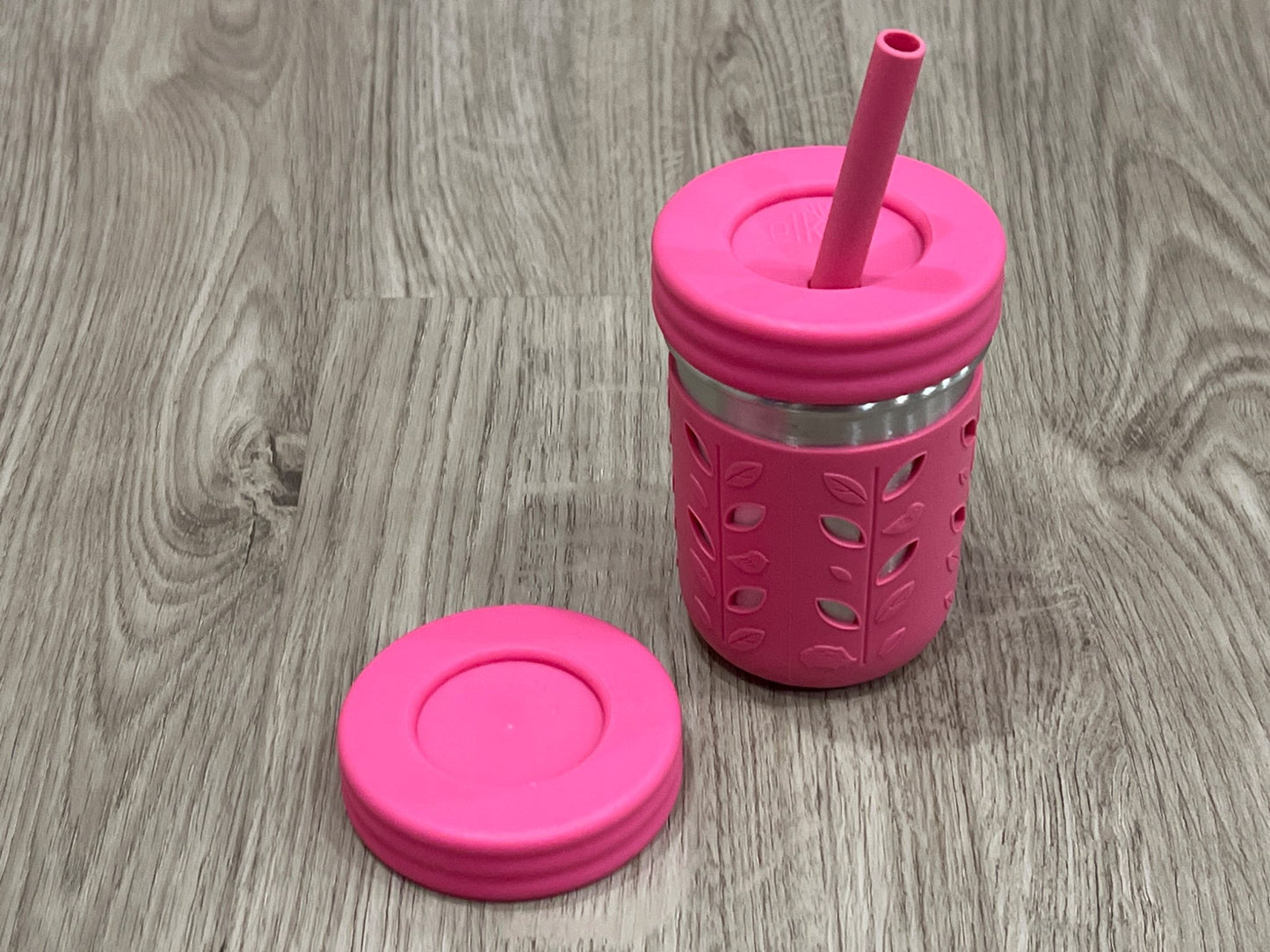 elk and friends, Stainless Steel with Pink Straw/Lid/Grip Cup with Silicone Grip, Never Used, EUC