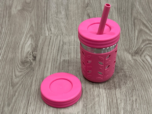 elk and friends, Stainless Steel with Pink Straw/Lid/Grip Cup with Silicone Grip, Never Used, EUC