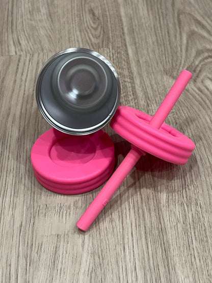 elk and friends, Stainless Steel with Pink Straw/Lid/Grip Cup with Silicone Grip, Never Used, EUC