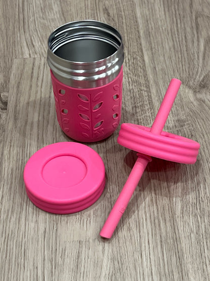 elk and friends, Stainless Steel with Pink Straw/Lid/Grip Cup with Silicone Grip, Never Used, EUC
