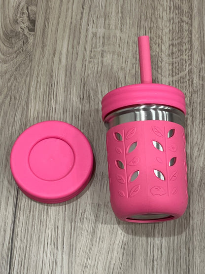elk and friends, Stainless Steel with Pink Straw/Lid/Grip Cup with Silicone Grip, Never Used, EUC