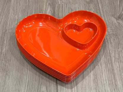 Red Plastic Heart Plates with inner heart section, set of 6, VGUC