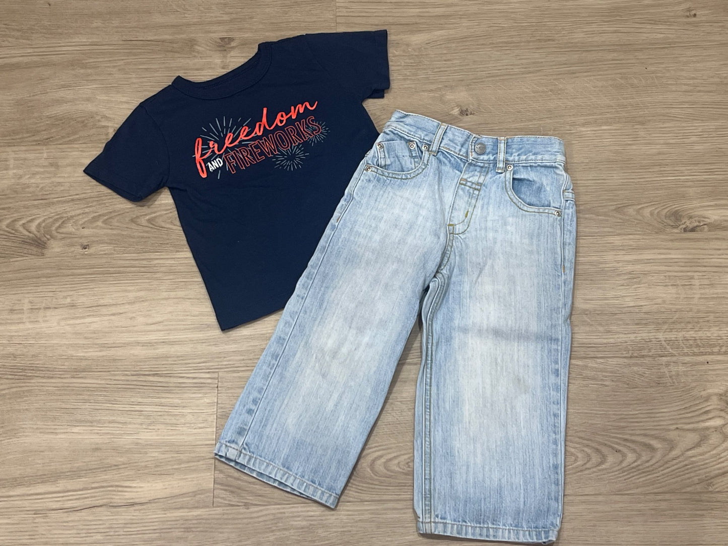 Boys Outfit, Patriotic T-shirt and light blue NEXT brand Jeans, size 18-24mos VGUC, Kids 24 Month (18-24M)