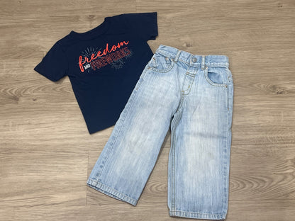 Boys Outfit, Patriotic T-shirt and light blue NEXT brand Jeans, size 18-24mos VGUC, Kids 24 Month (18-24M)