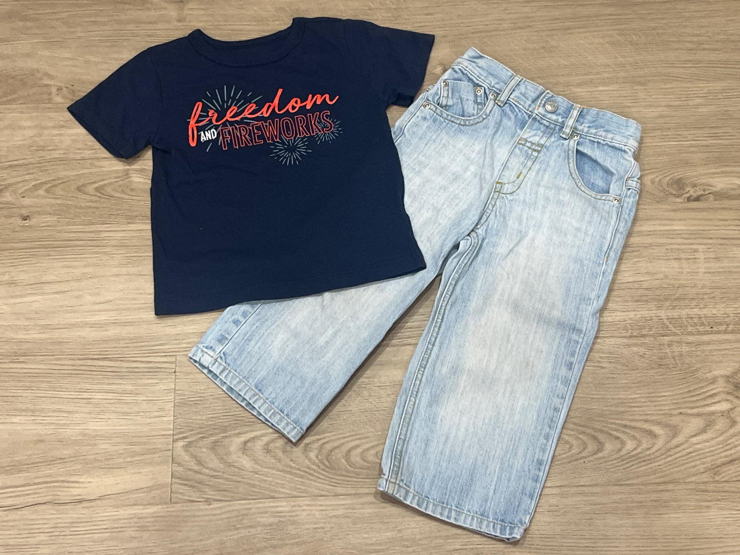 Boys Outfit, Patriotic T-shirt and light blue NEXT brand Jeans, size 18-24mos VGUC, Kids 24 Month (18-24M)